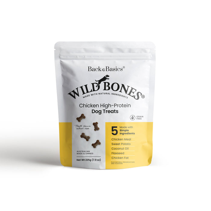 BACK TO BASICS Wild Bones Grain Free High-Protein Chicken Dog Treats 225g