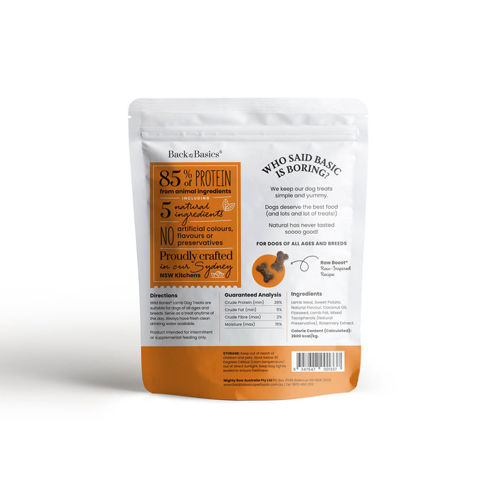 Bundle 2 x BACK TO BASICS Wild Bones Grain Free High-Protein Lamb Dog Treats 225g