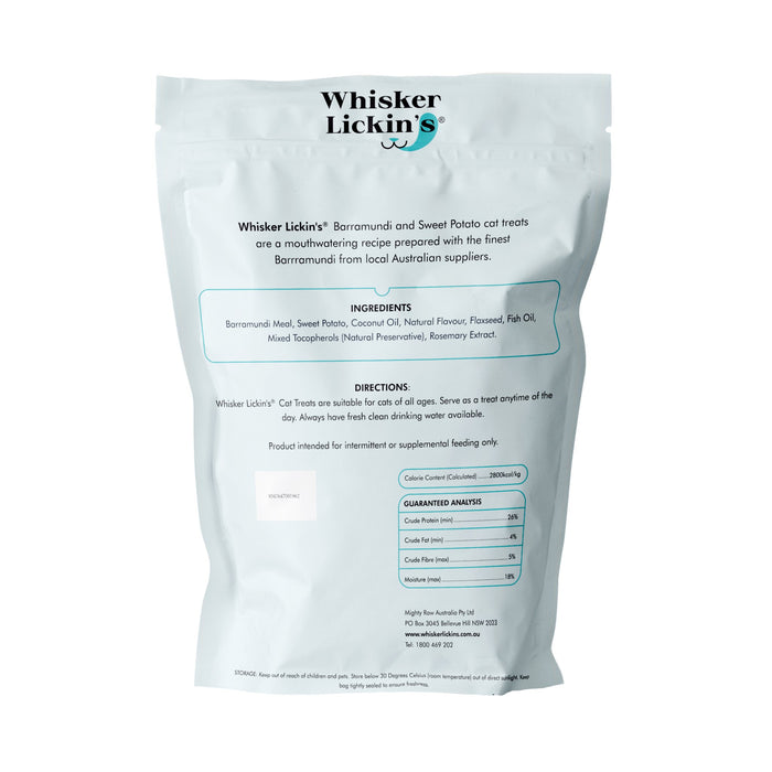 Bundle 2 x WHISKER LICKIN'S Grain Free Single Protein Barramundi Sweet Potato Cat Treats 100g