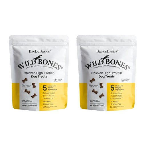 Bundle 2 x BACK TO BASICS Wild Bones Grain Free High-Protein Chicken Dog Treats 225g
