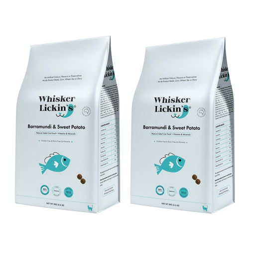 Bundle 2 x WHISKER LICKIN'S Grain Free Adult Barramundi Sweet Potato Dry Cat Food 3kg