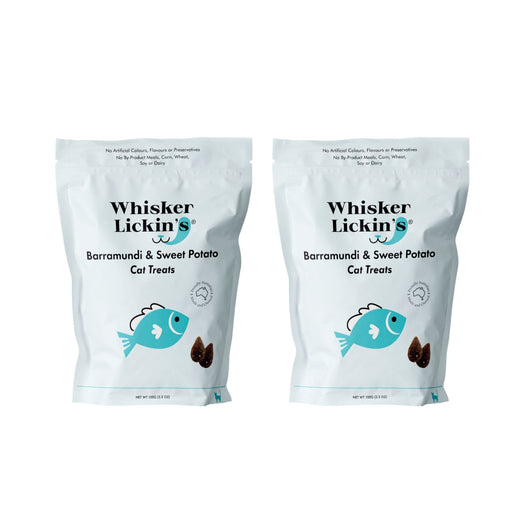 Bundle 2 x WHISKER LICKIN'S Grain Free Single Protein Barramundi Sweet Potato Cat Treats 100g