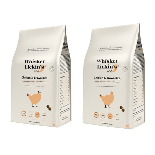 Bundle 2 x WHISKER LICKIN'S Adult Chicken Brown Rice Dry Cat Food 3kg