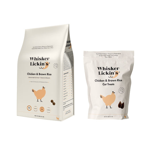 Bundle WHISKER LICKIN'S Adult Chicken Brown Rice Dry Cat Food 3kg Plus Chicken Cat Treats 100g