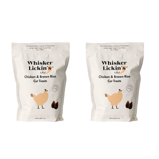 Bundle 2 x WHISKER LICKIN'S Single Protein Chicken Brown Rice Cat Treats 100g